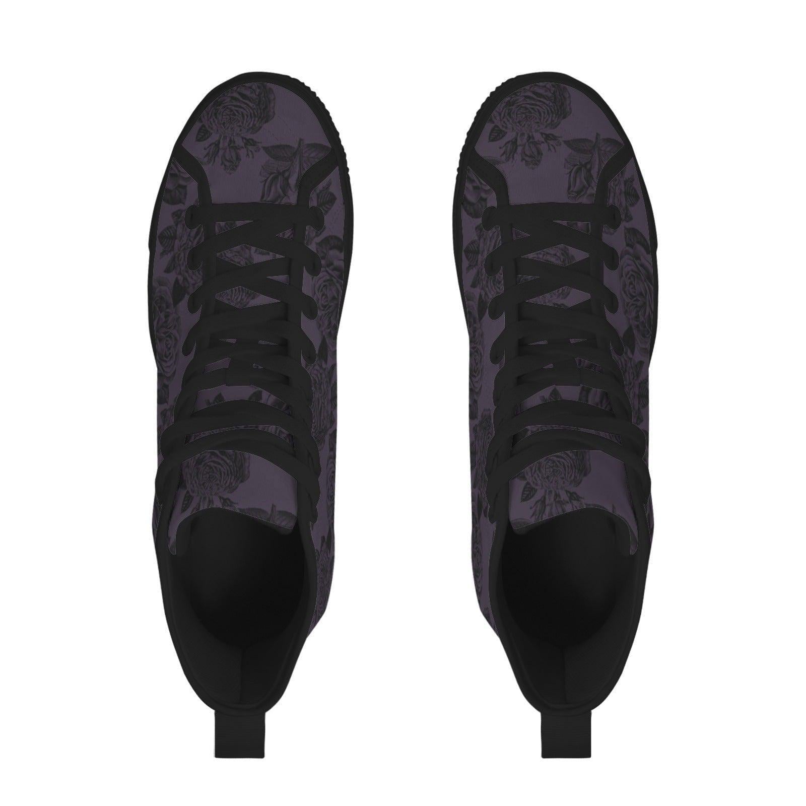 Dark Floral High Top Sneakers, Moody Botanical Canvas Shoes, Whimsigoth Lace Up Tops