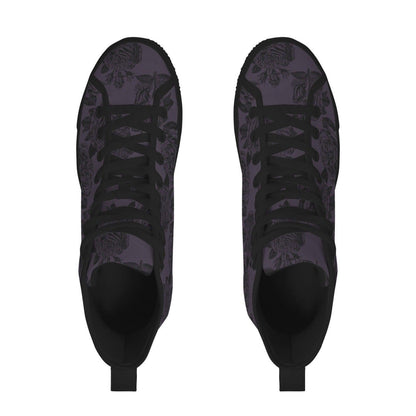 Dark Floral High Top Sneakers, Moody Botanical Canvas Shoes, Whimsigoth Lace Up Tops