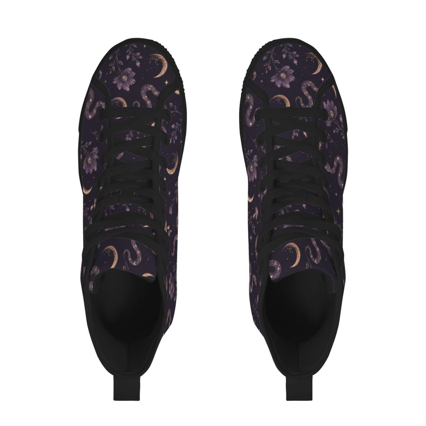 Celestial High Top Sneakers, Moon Star Snake Print Canvas Shoes, Witchy Festival Wear