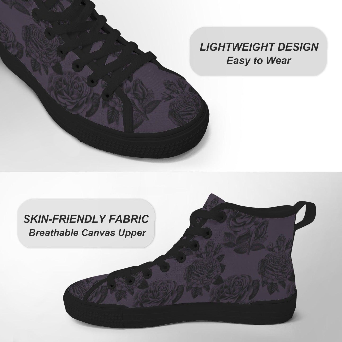 Dark Floral High Top Sneakers, Moody Botanical Canvas Shoes, Whimsigoth Lace Up Tops
