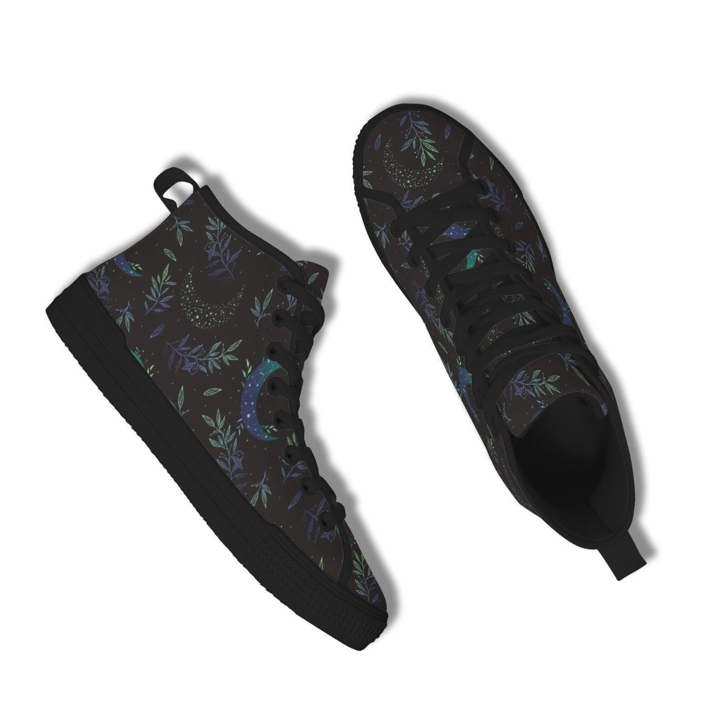 Crescent Moon Botanical High Top Sneakers, Celestial Witchy Canvas Shoes