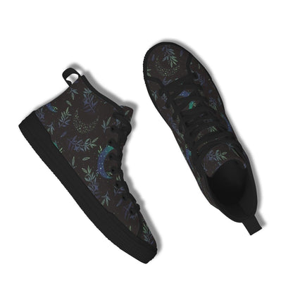 Crescent Moon Botanical High Top Sneakers, Celestial Witchy Canvas Shoes