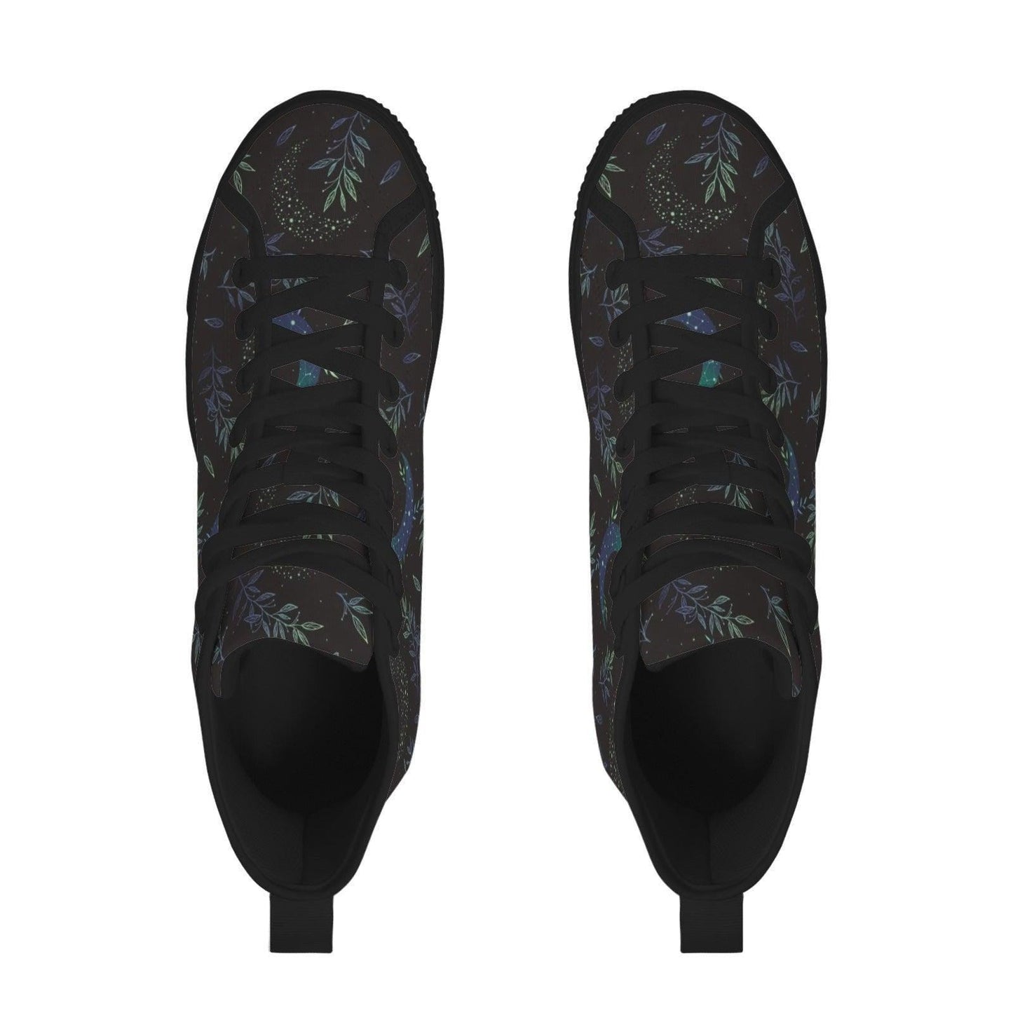 Crescent Moon Botanical High Top Sneakers, Celestial Witchy Canvas Shoes