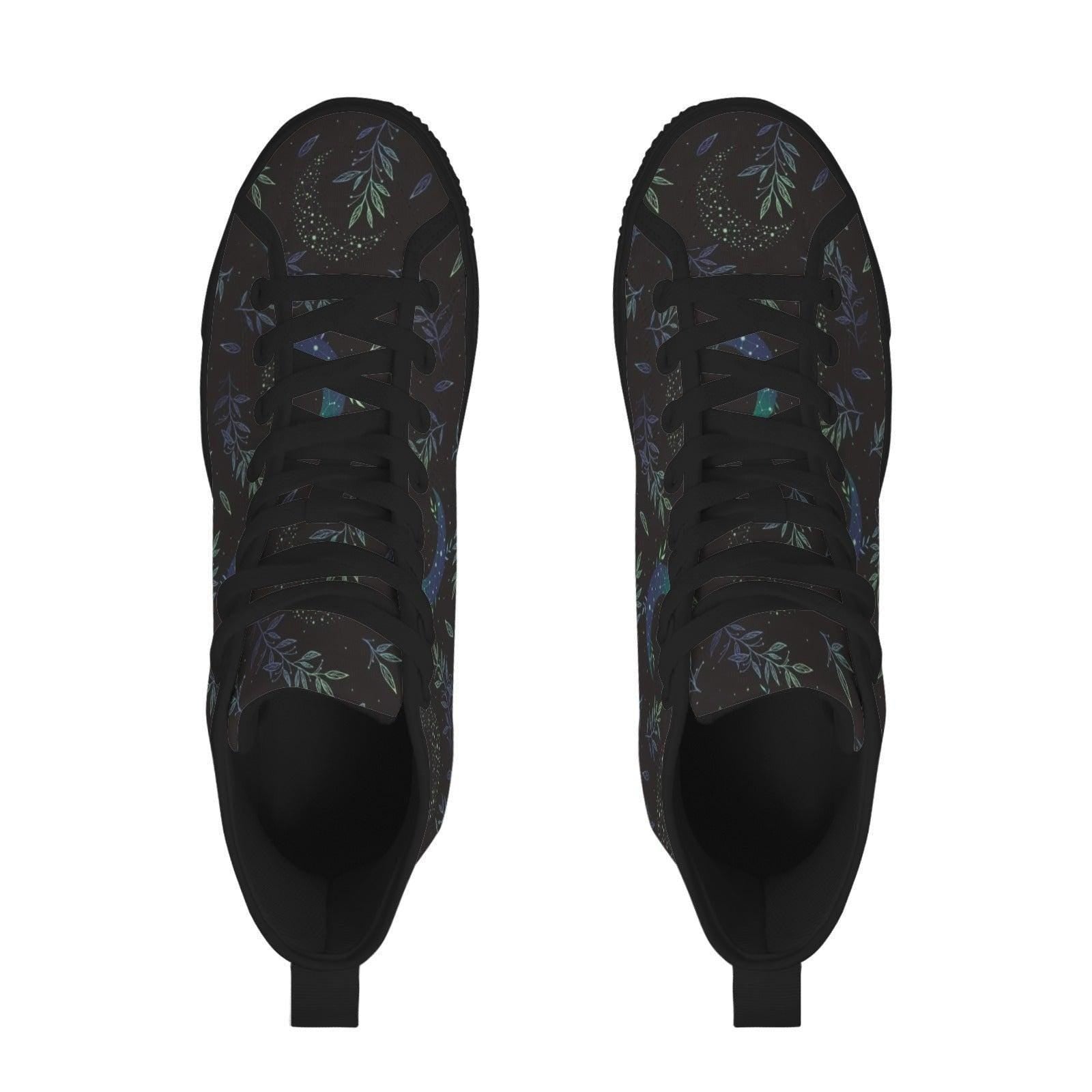 Crescent Moon Botanical High Top Sneakers, Celestial Witchy Canvas Shoes