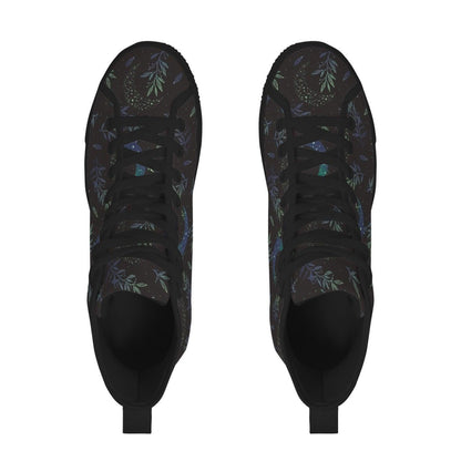 Crescent Moon Botanical High Top Sneakers, Celestial Witchy Canvas Shoes