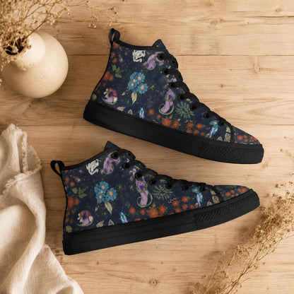 Mushroom Floral High Top Sneakers, Forest Witch Canvas Shoes, Cottagecore Festival Footwear