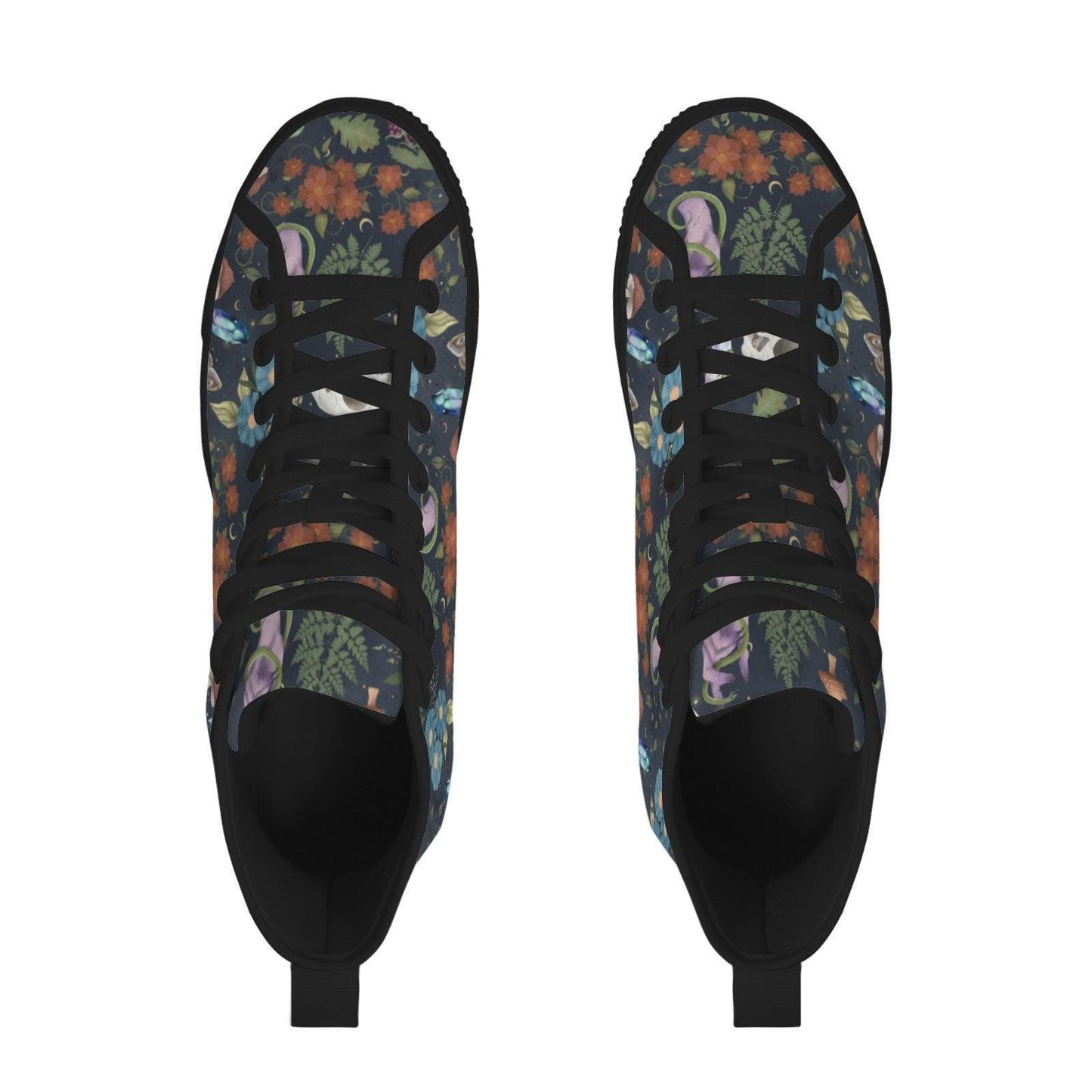 Mushroom Floral High Top Sneakers, Forest Witch Canvas Shoes, Cottagecore Festival Footwear