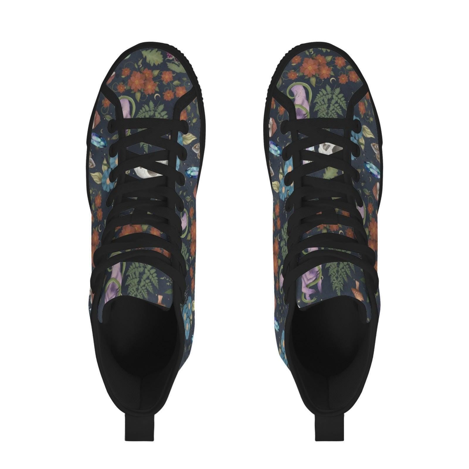 Mushroom Floral High Top Sneakers, Forest Witch Canvas Shoes, Cottagecore Festival Footwear