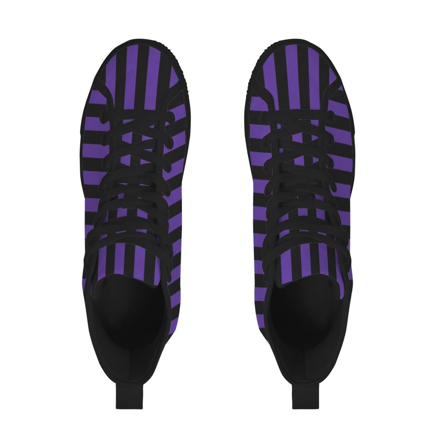 Purple Black Stripe High Top Canvas Sneakers, Gothic Halloween Costume Shoes