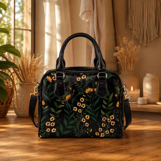 Floral handbag, botanical tote, cottagecore purse, nature-inspired bag, vegan faux leather, garden gift, everyday floral bag