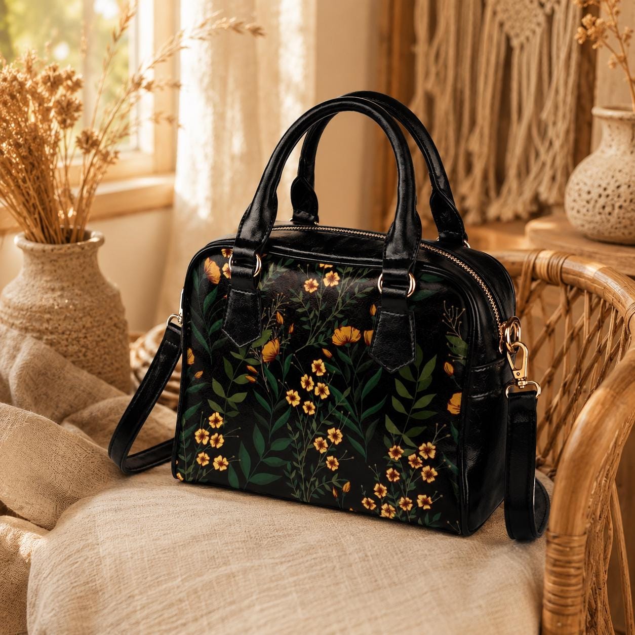 Floral handbag, botanical tote, cottagecore purse