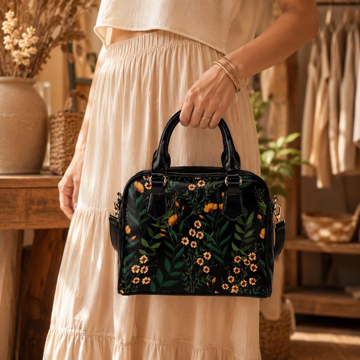 Floral handbag, botanical tote, cottagecore purse