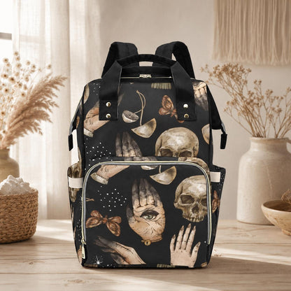 Occult Diaper Bag Backpack, Skull Moth Baby Bag, Mystic Mom Travel Pack