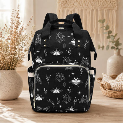 Goth Diaper Bag Backpack, Insect Print Mom Bag, Crystal Nursery Organizer