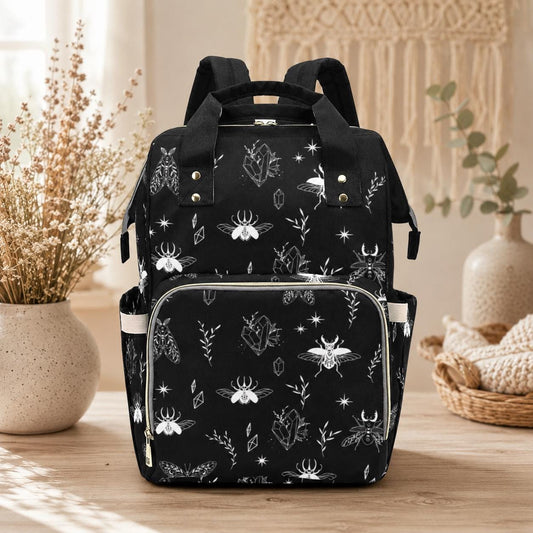 Goth Diaper Bag Backpack, Insect Print Mom Bag, Crystal Nursery Organizer, Baby Travel Bag