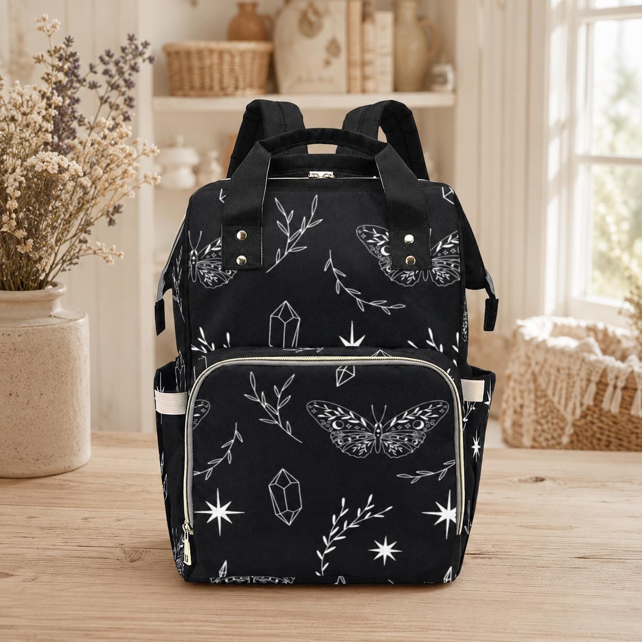 Celestial Butterfly Backpack, Gothic Occult Diaper Bag, Fairycore Mom Organizer, Moon Magic Stylish Bag