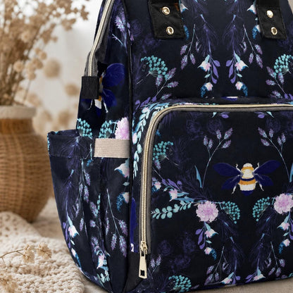 Botanical Bee Diaper Backpack, Floral Mom Bag, Stroller Organizer