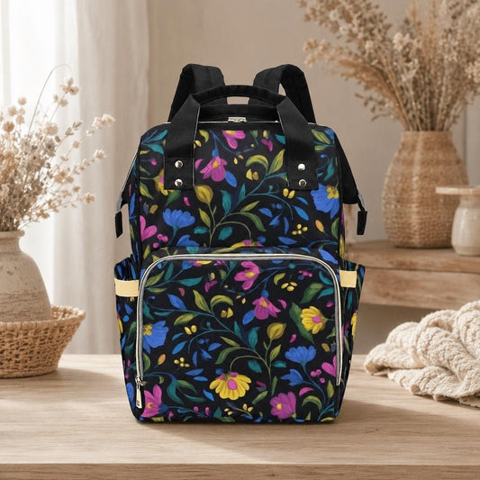 Floral Diaper Backpack, Mom Baby Travel Bag, Wildflower Nursery Organizer
