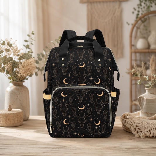 Diaper Bag Backpack, Celestial Deer Print Mom Backpack, Baby Travel Organizer