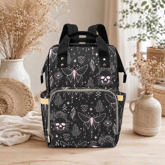 Witchy Diaper Bag Backpack, Celestial Baby Travel Bag, Gothic Mom Backpack