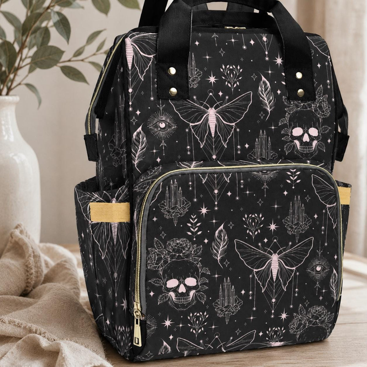 Witchy Diaper Bag Backpack, Celestial Baby Travel Bag, Gothic Mom Backpack