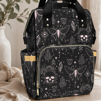 Witchy Diaper Bag Backpack, Celestial Baby Travel Bag, Gothic Mom Backpack