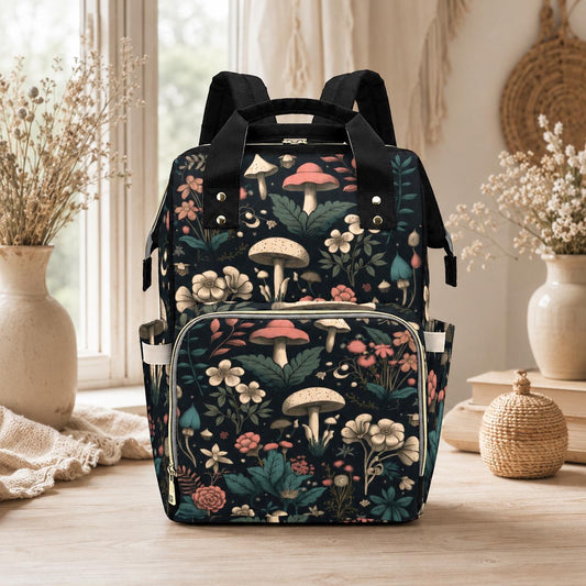 Mushroom Diaper Bag Backpack, Woodland Baby Travel Bag, Floral Mom Backpack