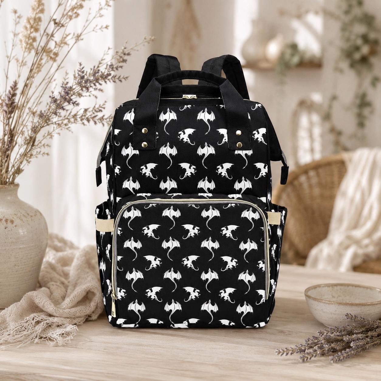 Dragon Print Diaper Bag Backpack, Fantasy Mom Bag, Baby Travel Backpack Organizer