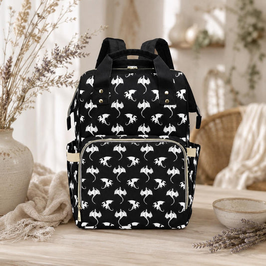 Dragon Print Diaper Bag Backpack, Fantasy Mom Bag, Baby Travel Backpack Organizer