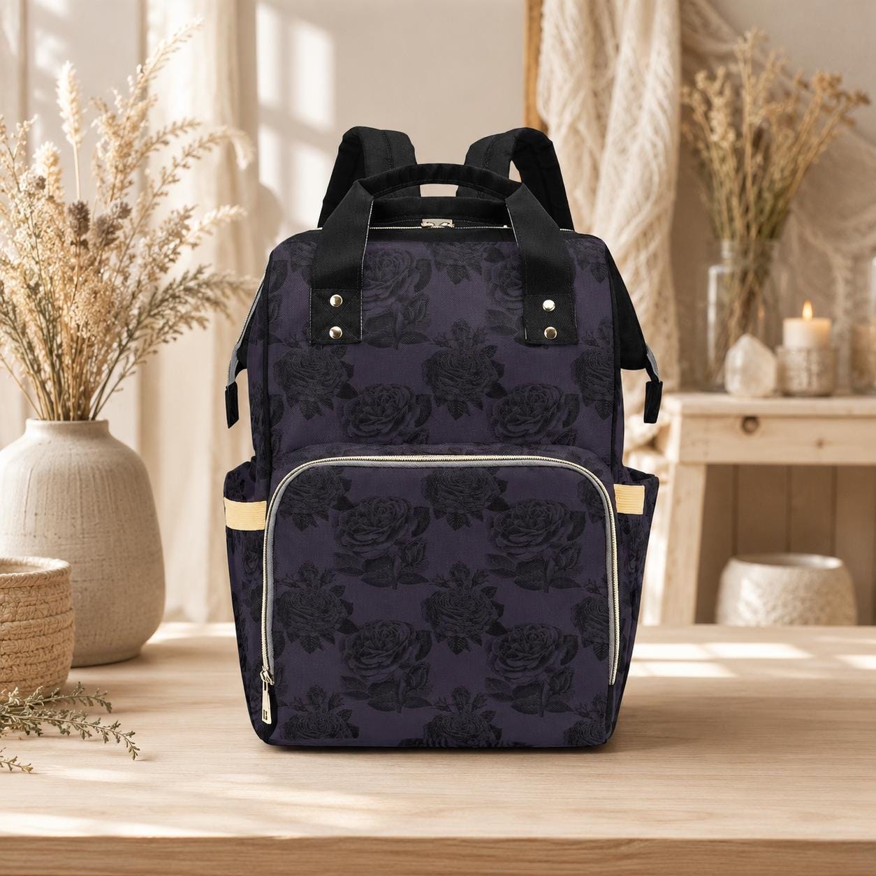Rose Diaper Bag Backpack, Baby Travel Bag, Mom Backpack