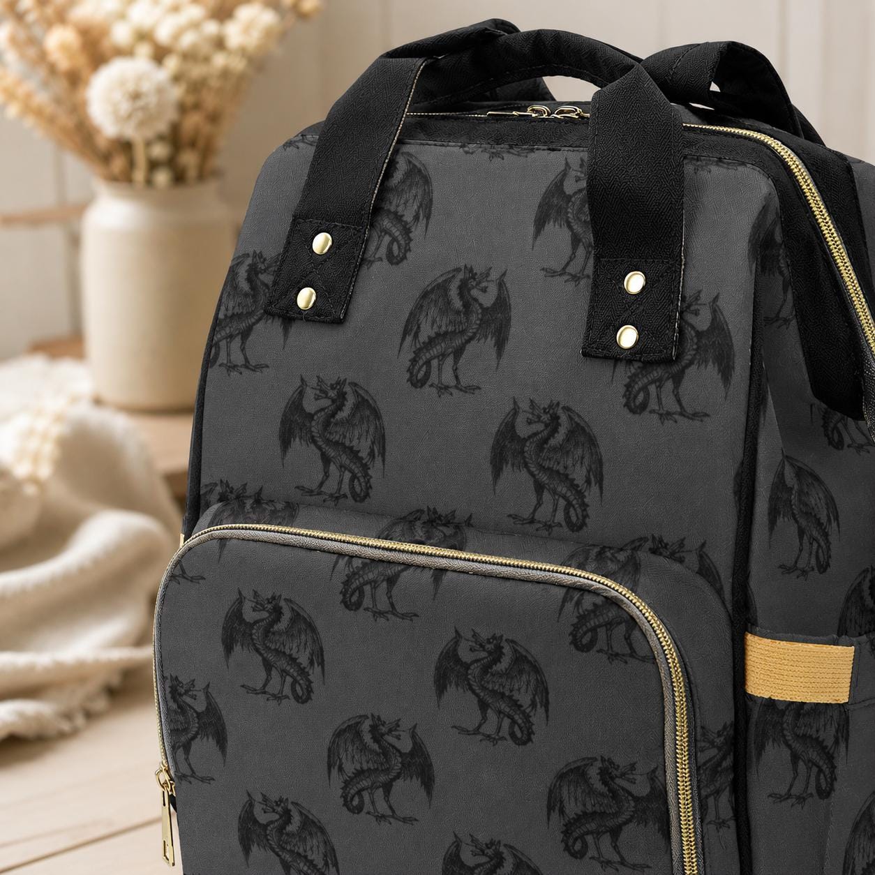 Dragon Diaper Backpack, Gothic Baby Travel Bag, Fantasy Nursery Organizer for New Parents