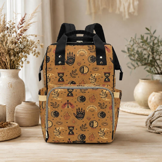 Celestial Diaper Bag Backpack, Boho Mom Travel Bag, Moon Phase Nursery Organizer
