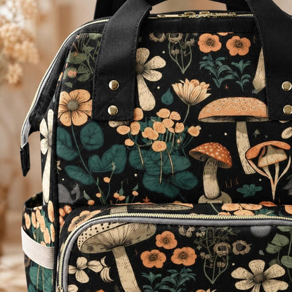 Mushroom Diaper Bag Backpack, Floral Baby Travel Bag, Cottagecore Mom Backpack Gift