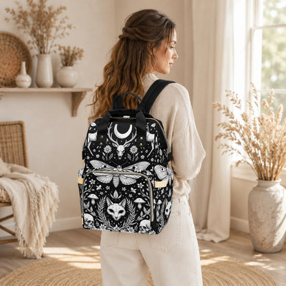 Woodland Diaper Bag Backpack, Dark Cottagecore Mom Bag, Baby Travel Bag
