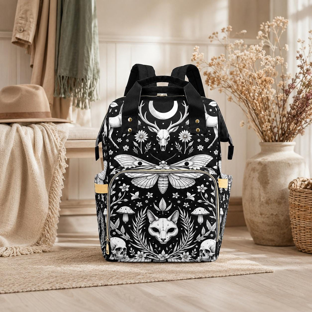Woodland Diaper Bag Backpack, Dark Cottagecore Mom Bag, Baby Travel Bag
