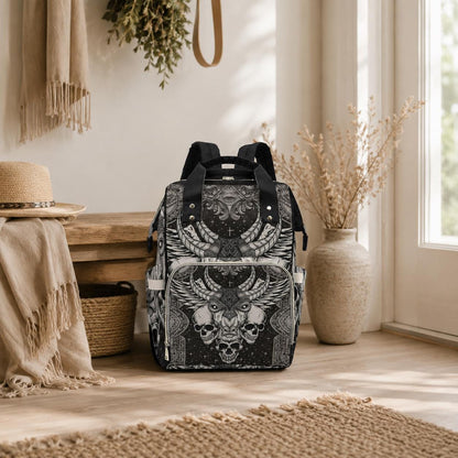 Gothic Diaper Bag Backpack, Ram Skull Mom Backpack, Baby Travel Bag