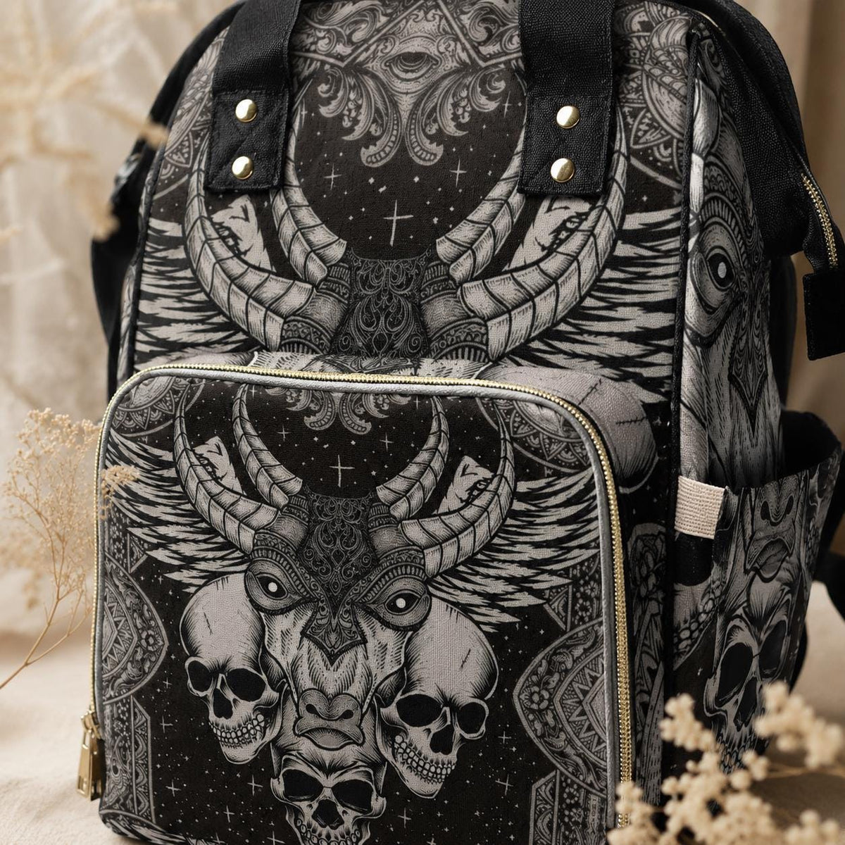 Gothic Diaper Bag Backpack, Ram Skull Mom Backpack, Baby Travel Bag