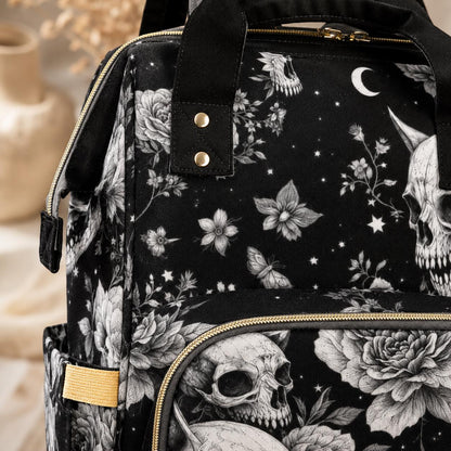 Diaper Bag Backpack, Gothic Skull Mom Bag, Celestial Baby Travel Bag