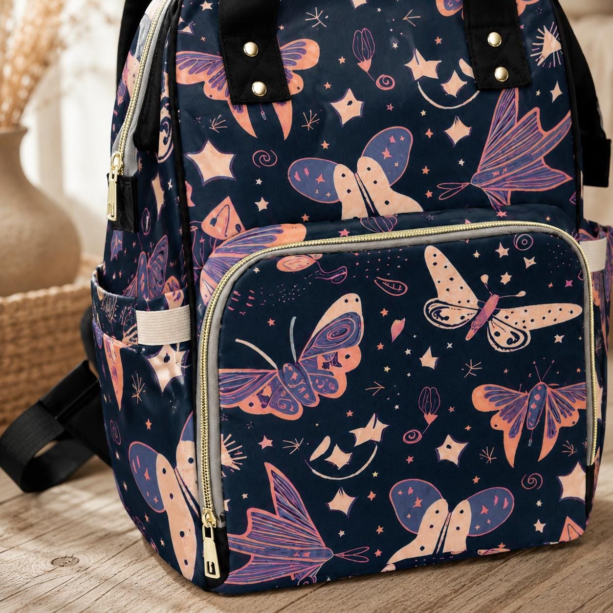 Moth Diaper Bag Backpack, Mom Backpack, Baby Travel Bag, Nursery Organizer