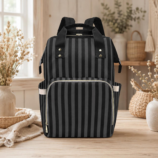 Black Striped Backpack, Gothic Diaper Bag, Dark Academia Organizer