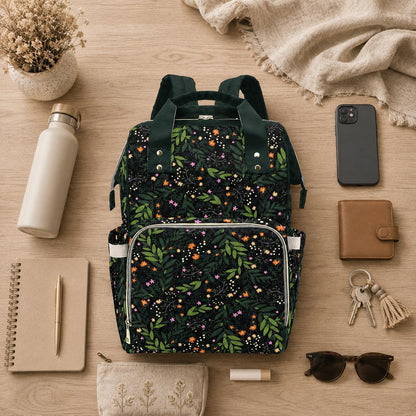 Diaper Bag Backpack, Floral Mom Baby Travel Bag, Nursery Organizer, Stroller Ready Pack