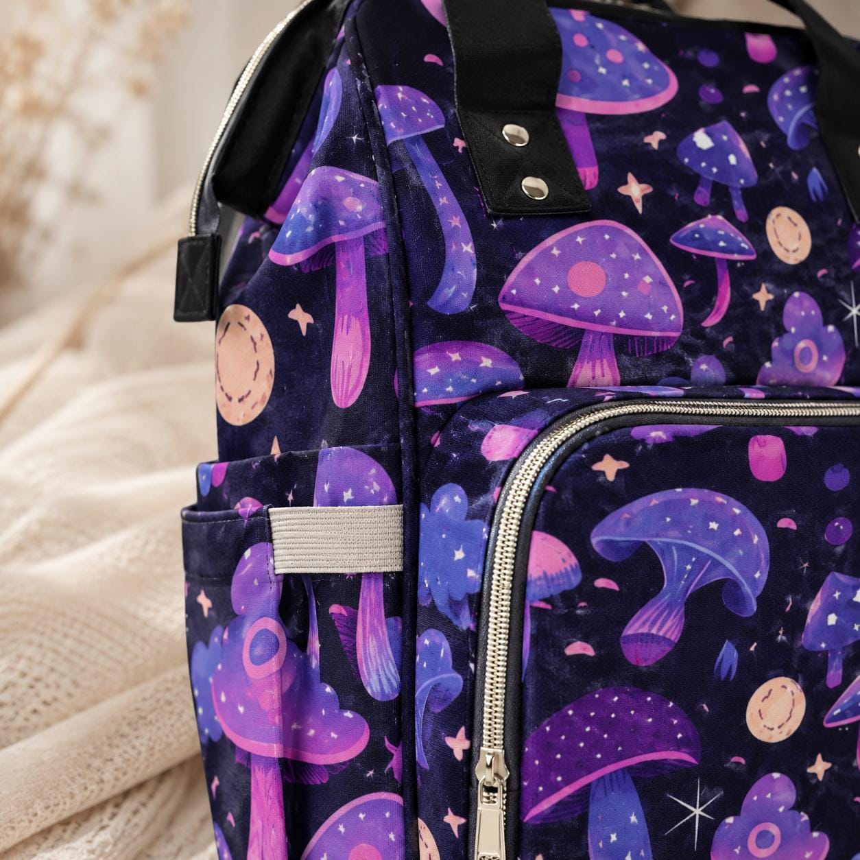 Mushroom Diaper Bag Backpack, Celestial Baby Bag, Boho Mom Backpack, Nursery Travel Organizer