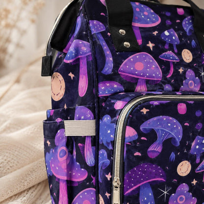 Mushroom Diaper Bag Backpack, Celestial Baby Bag, Boho Mom Backpack, Nursery Travel Organizer