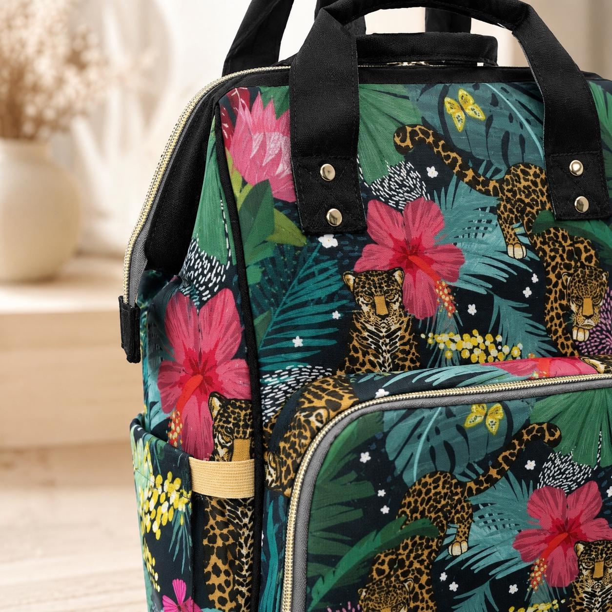 Leopard Diaper Bag Backpack, Tropical Baby Travel Bag, Floral Mom Backpack, Stroller Organizer