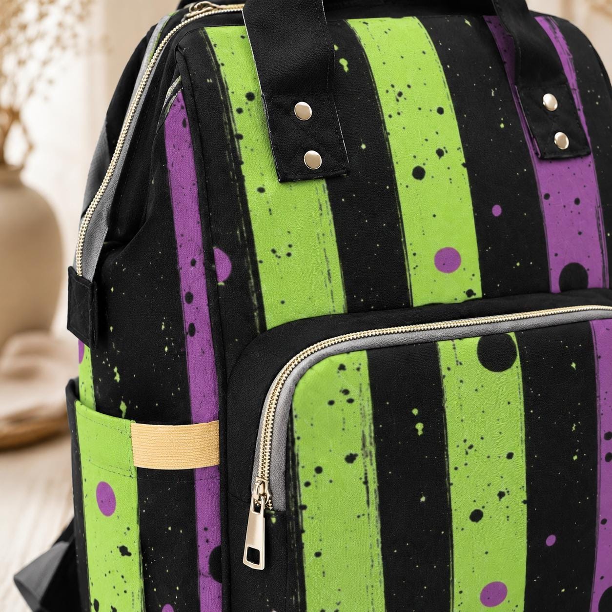 Diaper Bag Backpack with Gothic Stripes, Alt Mom Baby Travel Bag, Nursery Organizer