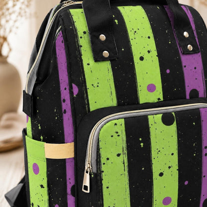 Diaper Bag Backpack with Gothic Stripes, Alt Mom Baby Travel Bag, Nursery Organizer