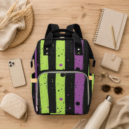 Diaper Bag Backpack with Gothic Stripes, Alt Mom Baby Travel Bag, Nursery Organizer