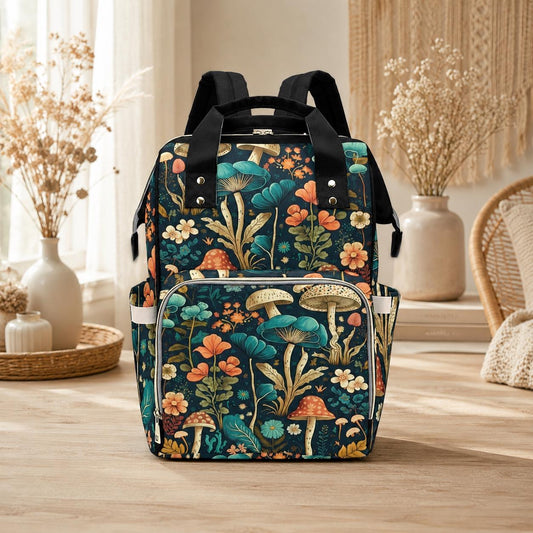 Botanical Diaper Backpack, Cottage Mushroom Baby Bag, Floral Mom Backpack