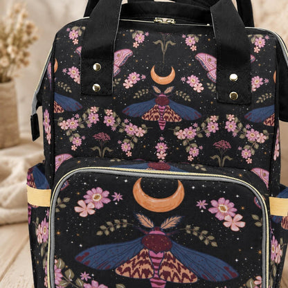 Moon Moth Diaper Backpack, Celestial Baby Bag, Boho Nursery Organizer