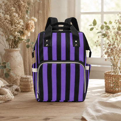 Purple Stripe Diaper Bag Backpack, Goth Mom Backpack, Baby Travel Bag